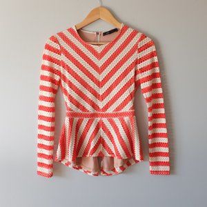 BCBGMaxAzria Stripe Peplum Long Sleeve Top